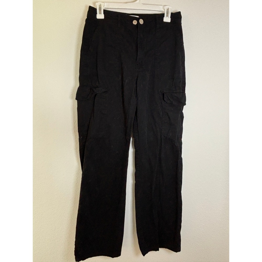 Zara Womens Black High Waisted Cargo Pants Straight Leg Utility Trousers Size 4
